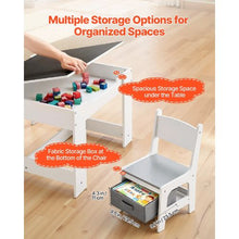 White Kids Table and 2 Chairs Set with Storage Wooden Toddler Activity Table