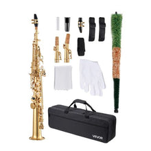 B Flat Straight Soprano Saxophone 23-Key Brass Beginner Kit with Carrying Case (Gold)