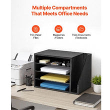 4-Compartment Wooden Literature Organizer Mail Sorter with Side Storage – Black