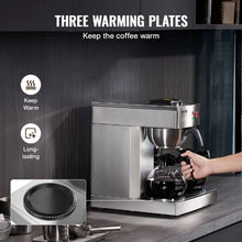 12 Cups Commercial Drip Coffee Maker 3 Carafes Stainless Steel Auto Water Intake for Restaurant & Office
