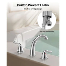 Roman Tub Faucet 3-Hole Waterfall Bathtub Faucet Set with 2 Handles Gooseneck Spout Deck-Mount (Silver)