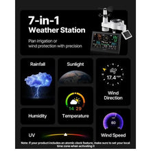 7-in-1 Wireless Weather Station 7.5-Inch VA Display Solar Sensor Rain Gauge Temperature Humidity & Wind Speed