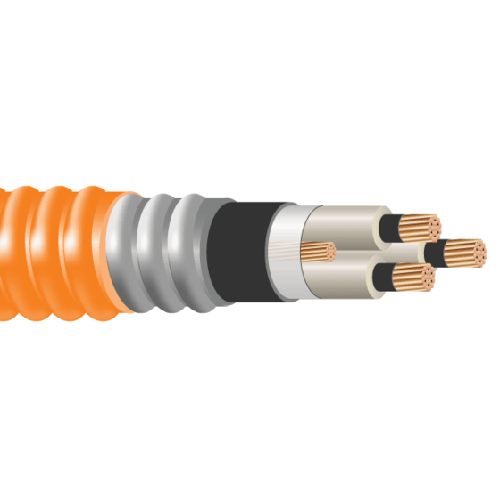 250 MCM 3C W/GRND TECK 90 Copper Unshielded TRXLPE Power Cable Orange PVC Jacket 5kV