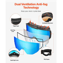 Ski Goggles with Ice Blue Revo Cylindrical Lens OTG Anti-Fog for Men Women & Youth