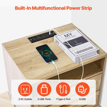 Rattan Bedside Table with Charging Station & Open Shelf