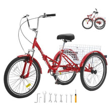 Folding Adult Tricycle 24", Carbon Steel 3-Wheel Cruiser Bike with Large Basket & Adjustable Seat for Women Men