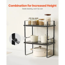 "Adjustable 2-Tier Kitchen Cabinet Shelf Organizer - Expandable Stackable Storage Riser for Pantry Bathroom & Office (Black)"