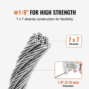 1/8 Inch 7x7 Strand T316 Stainless Steel Braided Aircraft Cable 1000FT With Accessories