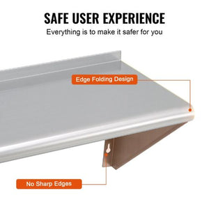 18 X 72 In Stainless Steel Shelf Wall Mounted Floating Shelving with Brackets for Kitchen WMS1872