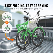 Folding Adult Tricycle 24", 7-Speed Carbon Steel 3-Wheel Cruiser Bike with Basket & Adjustable Seat for Women Men