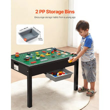 3+ aged Kids Wooden Activity Table Double-Sided Blocks Table with Storage Black for Kids with Building Blocks