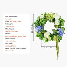23 Inch Blue and White Green Hydrangeas Roses Year Round Artificial Decorative Wreath WA53361