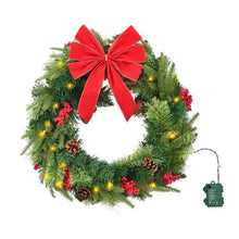 24" Pre-Lit Artificial Christmas Wreath and 50 LED Lights with Timer and Decorated