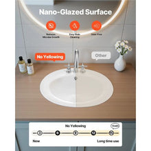 19.09" x 16.73" Oval Semi-Recessed Bathroom Sink, White Ceramic Basin with Overflow 3-Hole Faucet