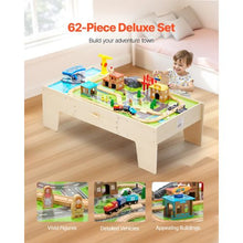 50x25x15.5 Inch Wooden Train Table with Large Storage Drawer – 3-in-1 Toy for Kids 3+