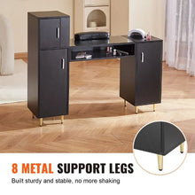 Black Glass Top Nail Tech Manicure Table with Storage