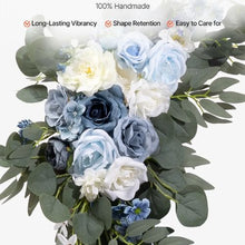 21' Ft Blue and White Wedding Arch Draping Fabric Reception Backdrop Wedding Decoration Artificial Wedding Arch Flowers Kit XH-HQ06 (Pack of 4)