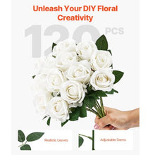 White Roses Realistic Bouquet for Xmas Home Decor Artificial Flowers (120 PCS)