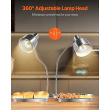 500W Electric Food Heating Lamp, Dual-Head Stainless Steel Warmer with 3 Bulbs for Catering Kitchen and Buffet Stations