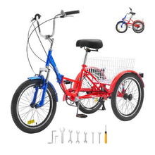 20" Folding Adult Trike, Stable 7-Speed Cruiser Bike with Large Basket for Women Men Seniors