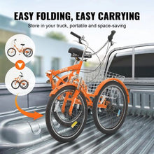 24" Folding Adult Tricycle 7-Speed 3-Wheel Cruiser with Basket for Women Men