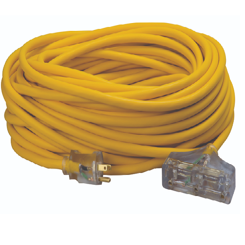 100'Ft Yellow Tritap Extension Cord 12/3 Sjeow With Power Light Indicator Outdoor Cold Weather 3489SW0002