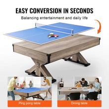 7ft 3-in-1 Pool Dining Tennis Table – Wood Finish Grey Cloth for Family Game Room Kids Adults