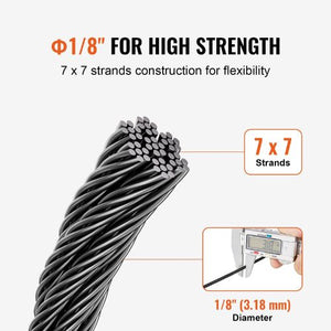 1/8 Inch 7x7 Strand T316 Stainless Steel Braided Aircraft Cable 500FT With Accessories