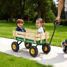 39" Kids Pull-Along Wagon with Wooden Panels Green for Kids