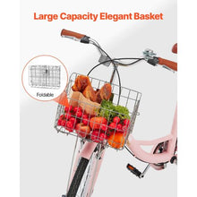 26" Pink Beach Cruiser Bike 1-Speed Cruiser with Large Basket Rear Rack & Adjustable Seat  for Cycling, Exercise & Shopping