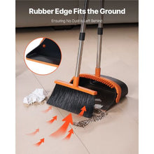 Broom & Dustpan Set with Self-Cleaning Teeth Long-Handle Upright Dustpan for Home Restaurant Office
