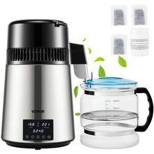 1.1 Gal Water Distiller 0.4 Gal/H 1750W 304 Stainless Steel Countertop Maker Dual Temp Display Glass Carafe & 3 Carbon Packs - (Silver)