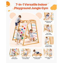 7-in-1 Wooden Indoor Playground Gym, Montessori Climbing Playset with Swing, Slide & More