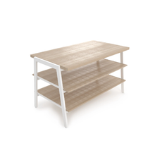30 Inch Aspect 3 Tier Retail Display Tables Gloss White Frame with Raw Oak Woodgrain Shelves AP3TW