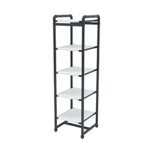 18" L x 18" W x 60" H Inch Pipeline Industrial Etagere Retail Display Anthracite Grey Frame with White Shelves PSETGGWH