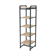 18" D x 18" W x 60" H Inch Pipeline Industrial Etagere Retail Display Anthracite Grey Frame with Raw Oak Shelves PSETGGOK