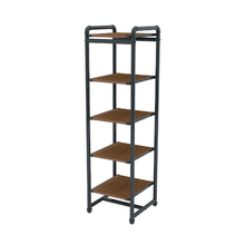 18" L x 18" W x 60" H Inch Pipeline Industrial Etagere Retail Display Anthracite Grey Frame with Dark Brown Woodgrain Shelves PSETGGBN