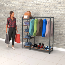 40"L x 21"W x 8"H Inch Pipeline Etagere Hang-Fold Retail Display Fixture Anthracite Grey Rack with Dark Brown Wood Grain Shelves PSETGHRKTBN