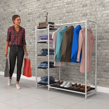 40"L x 21"W x 8"H Inch Pipeline Etagere Hang-Fold Retail Display Fixture Gloss White Rack with Black Shelves PSETGHRWKTBK