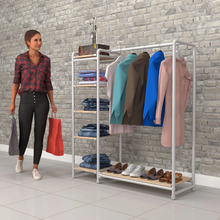 40"L x 21"W x 8"H Inch Pipeline Etagere Hang-Fold Retail Display Fixture Gloss White Rack with Raw Oak Wood Grain Shelves PSETGHRWKTOK