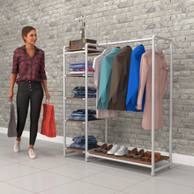 40"L x 21"W x 8"H Inch Pipeline Etagere Hang-Fold Retail Display Fixture Gloss White Rack with Dark Brown Wood Grain Shelves PSETGHRWKTBN