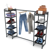18"L x 18"W x 60"H Inch Pipeline Double Etagere Hang Bar Anthracite Grey Rack with Black Shelves PSETGGBKX2