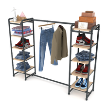 18"L x 18"W x 60"H Inch Pipeline Double Etagere Hang Bar Anthracite Grey Rack with Raw Oak Wood Grain Shelves PSETGGOKX2