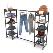 18"L x 18"W x 60"H Inch Pipeline Double Etagere Hang Bar Anthracite Grey Rack with Dark Brown Wood Grain Shelves PSETGGBNX2