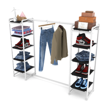 18"L x 18"W x 60"H Inch Pipeline Double Etagere Hang Bar Gloss White Rack with Black Shelves PSETGWBKX2