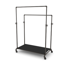 55"L x 30"W x 4"H Inch Pipeline Adjustable Double Bar Ballet Anthracite Grey Rack with Black Base Shelf PSBBLLADJKBK