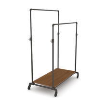 55"L x 30"W x 4"H Inch Pipeline Adjustable Double Bar Ballet Anthracite Grey Rack with Dark Brown Wood Grain Base Shelf PSBBLLADJKBN