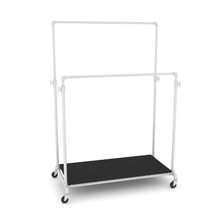 55"L x 30"W x 4"H Inch Pipeline Adjustable Double Bar Ballet Gloss White Rack with Black Base Shelf PSBBLLADJWKBK