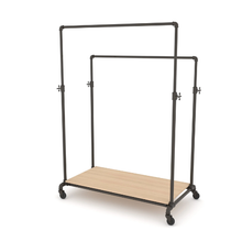 55"L x 28"W x 3"H Inch Pipeline Adjustable Double Bar Ballet Raw Oak Wood Grain Base Shelf PSBBLLADJSOK