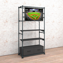 97"L x 21.5"W x 16.75"H Inch Pipeline Freestanding Kit with TV Display Mount Two Shelves and Drawers Anthracite Grey Frame PSFS96KIT2GB